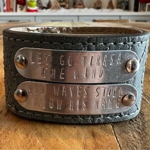 Hand Stamped Leather Cuff Bracelet Christian Scripture Wide Rustic Boho